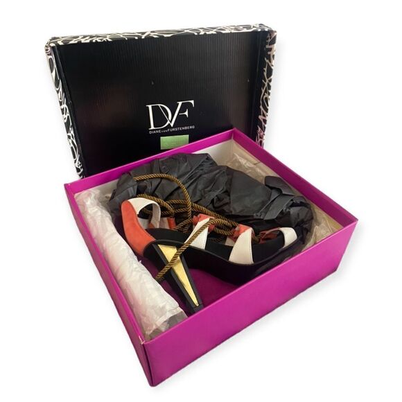 DIANE VON FURSTENBERG Leather Colorblock Pattern Pumps SZ 6.5 - Picture 2 of 6